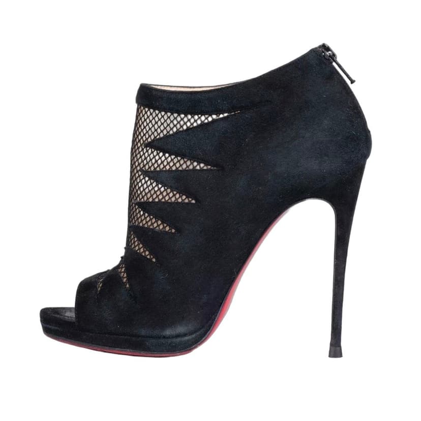 Christian Louboutin Christian Louboutin Black Suede Open-Toe Booties Sz.37 pre-owned