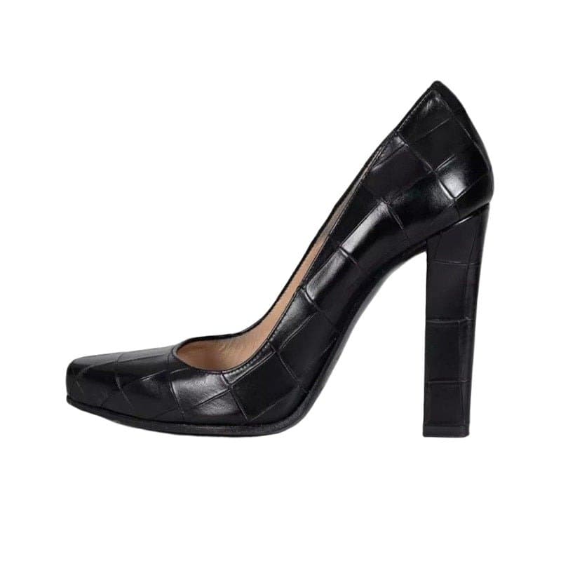 Roberto Cavalli Roberto Cavalli Black Embossed Leather Block Heel Pumps Sz.36 Pre-owned
