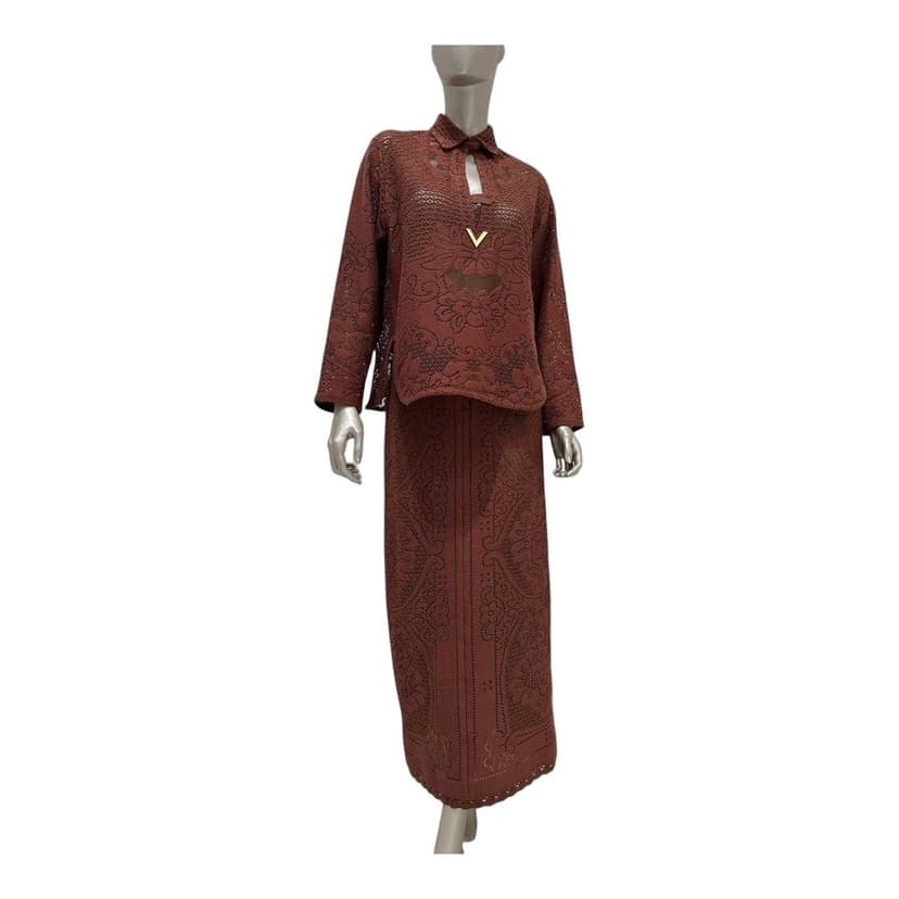 Valentino NWT Valentino Brown Laser-Cut Leather Two-Piece Set IT40 pre-owned