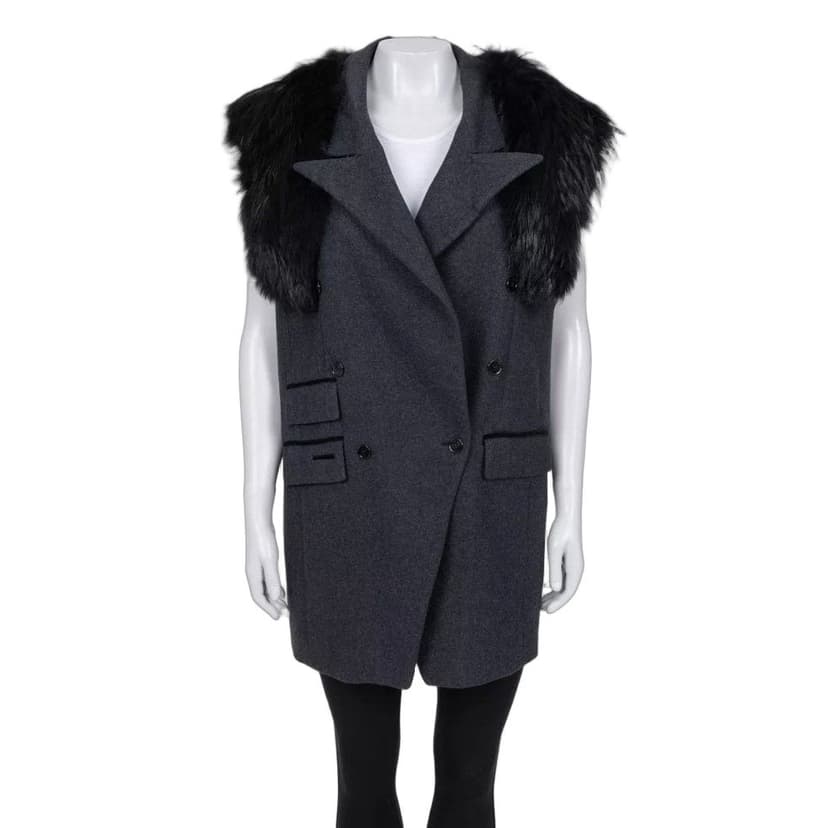 Dolce & Gabbana Dolce & Gabbana Gray Wool & Faux Fur Double-Breasted Vest Sz.40 pre-owned