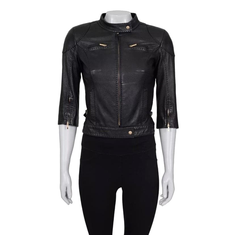 Fendi Fendi Black Leather Cropped Sleeve Jacket sz.40 pre-owned