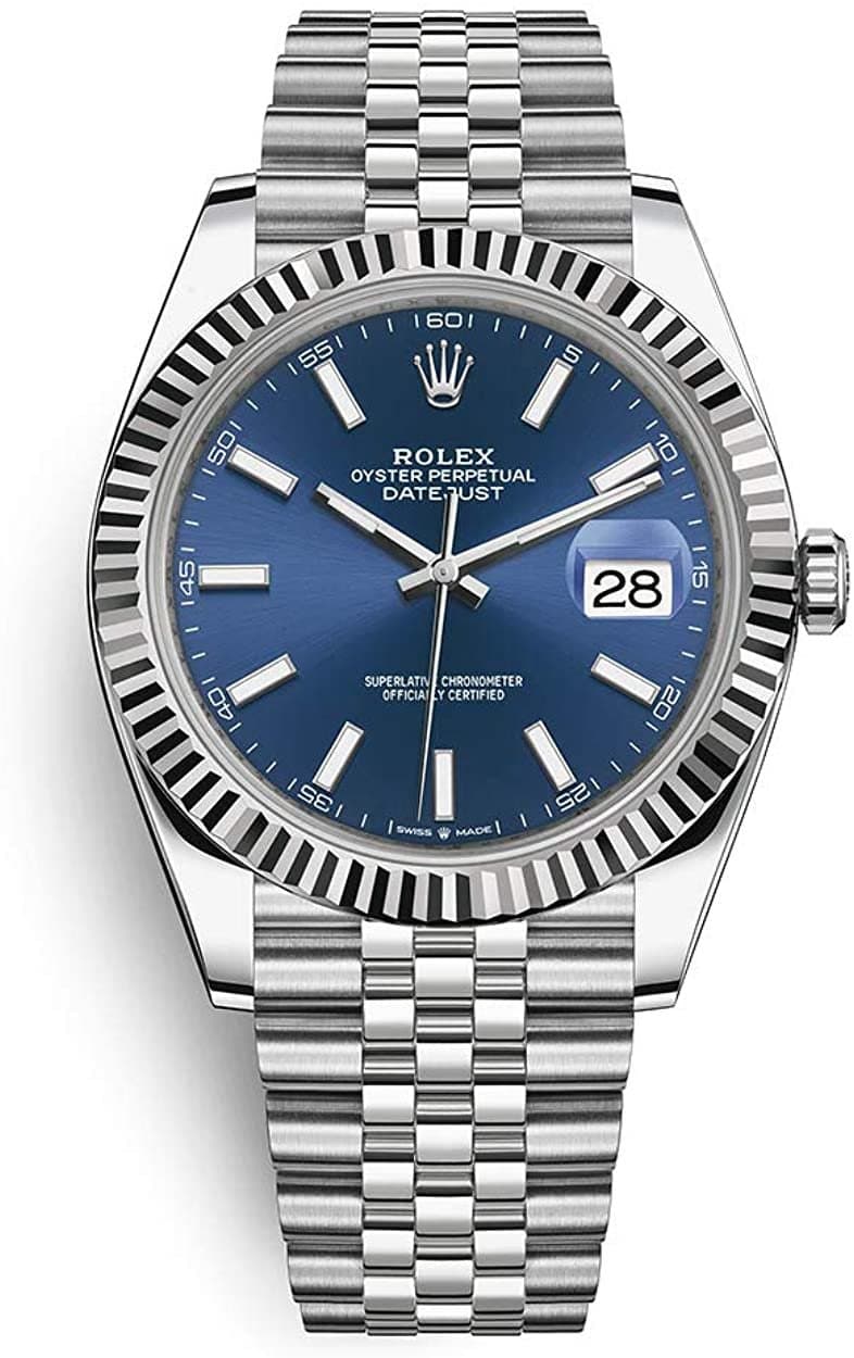 Rolex Datejust 41 White Gold and Steel Blue Index Jubilee Fluted Bezel