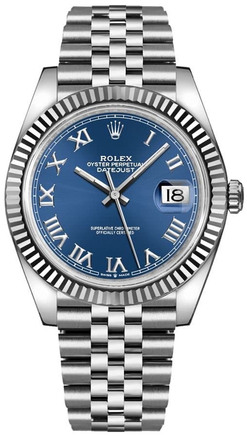 Rolex Datejust 41 White Gold & Steel - Blue Roman Dial - Fluted Bezel