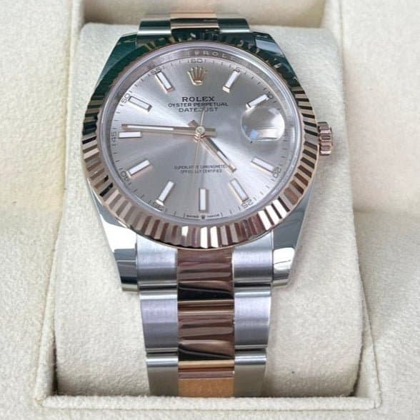Rolex Datejust 41 Two-Tone Stainless Steel and Rose Gold / Sundust Index Dial / Fluted Bezel / Oyster Bracelet