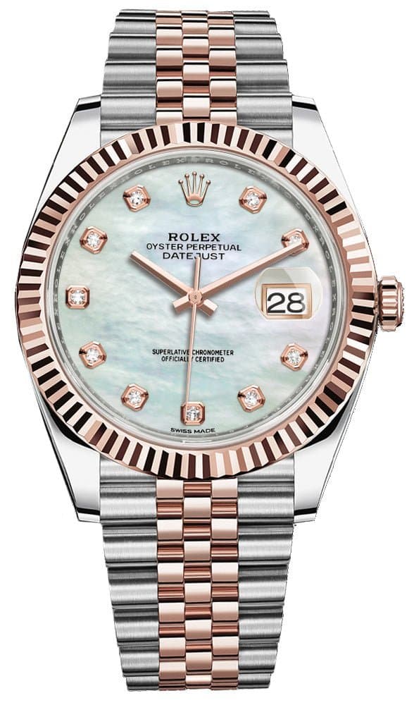 Rolex Datejust 41 Two-Tone Stainless Steel and Rose Gold/ "Mother of Pearl" Diamond Dial/ Fluted Bezel/ Jubilee Bracelet