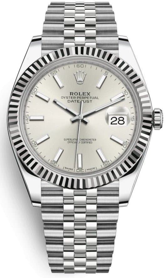 Rolex Datejust 41 White Gold and Steel Silver Index Fluted Bezel