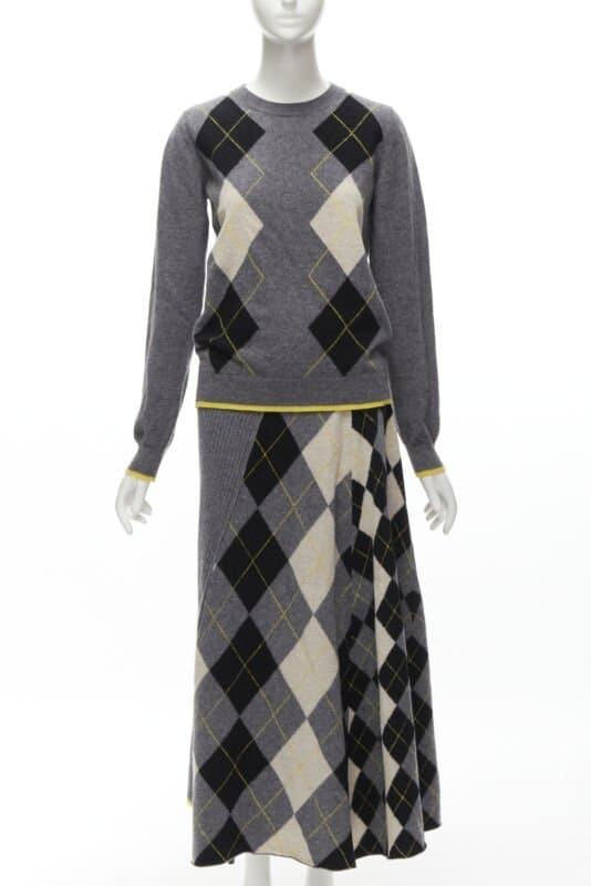 Pringle of Scotland Grey Argyle Skirt Set