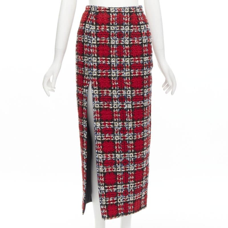 Halpern Plaid Tweed Skirt