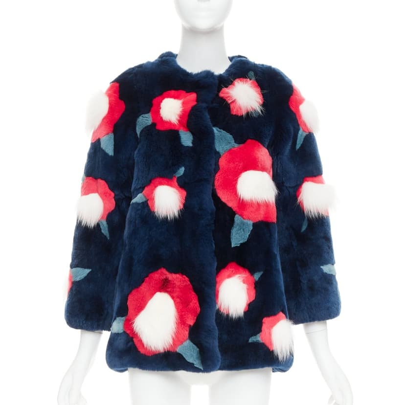 Yves Salomon Navy Fur Coat
