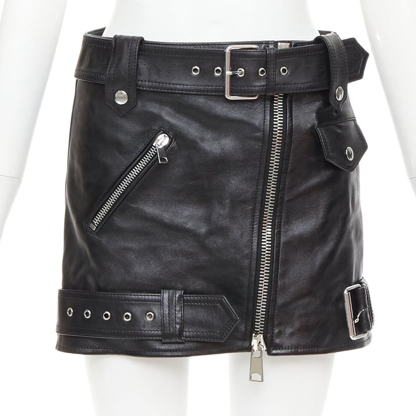 Alexander McQueen تنورة جلدية سوداء