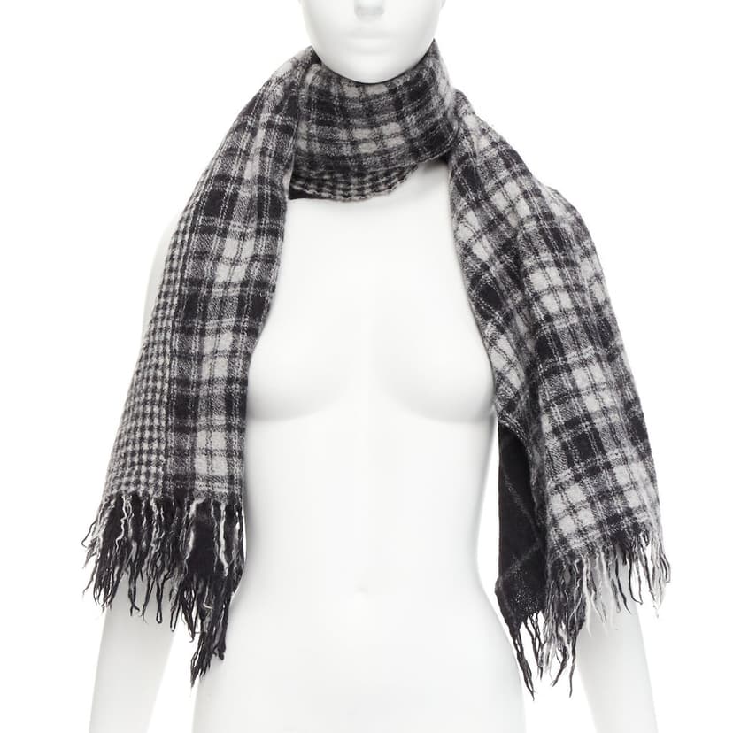 Yohji Yamamoto Check Fringe Scarf