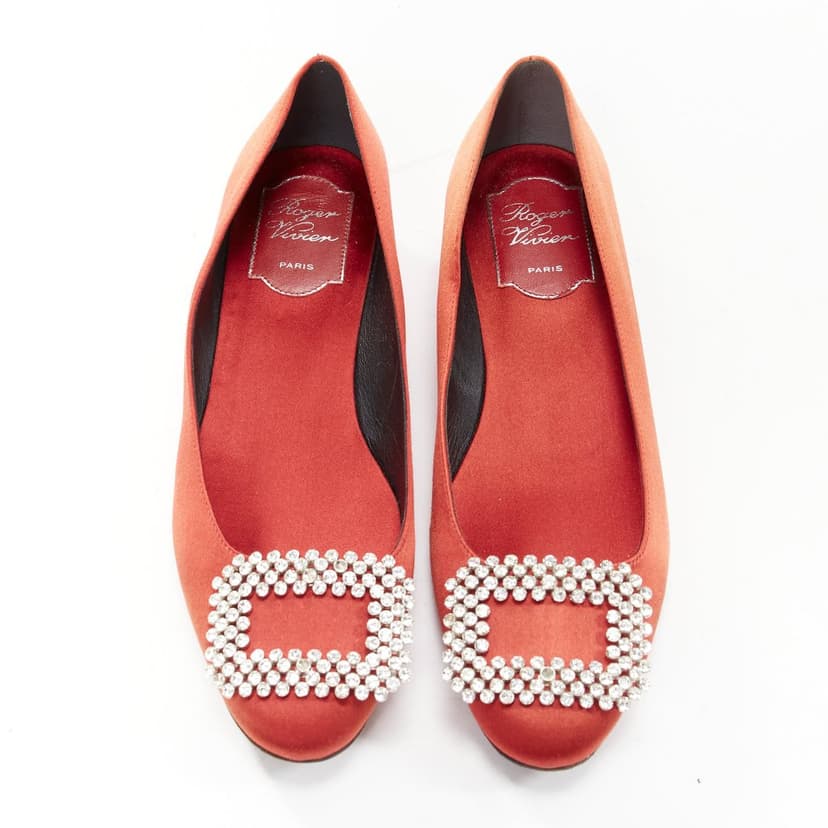Roger Vivier Satin Crystal Flats