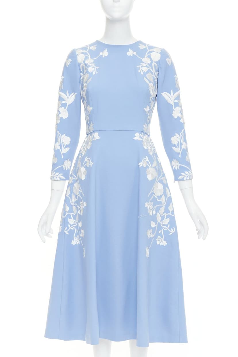 Oscar de la Renta Blue Wool Dress