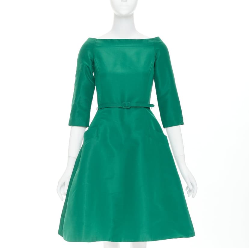 Oscar de la Renta Green Silk Dress