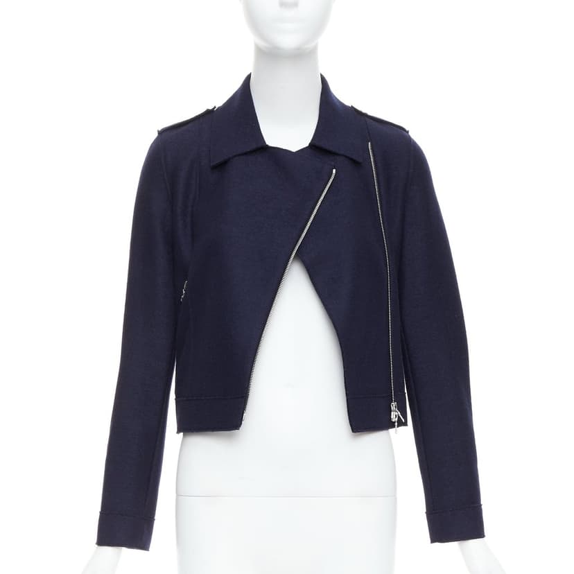 HARRIS WHARF LONDON Navy Wool Biker Jacket