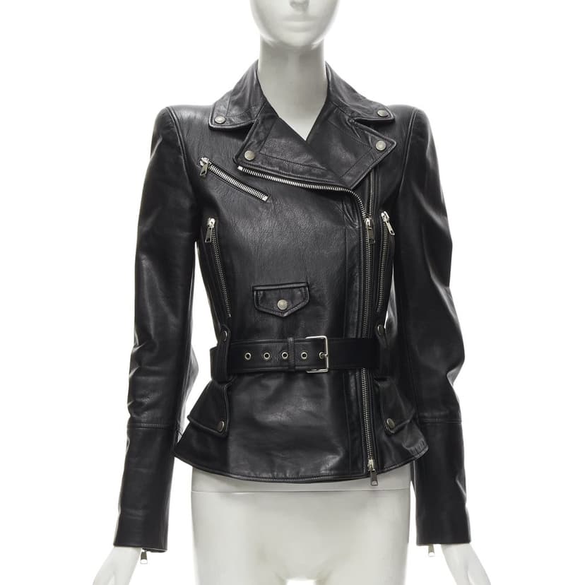 Alexander McQueen جاكيت جلد أسود