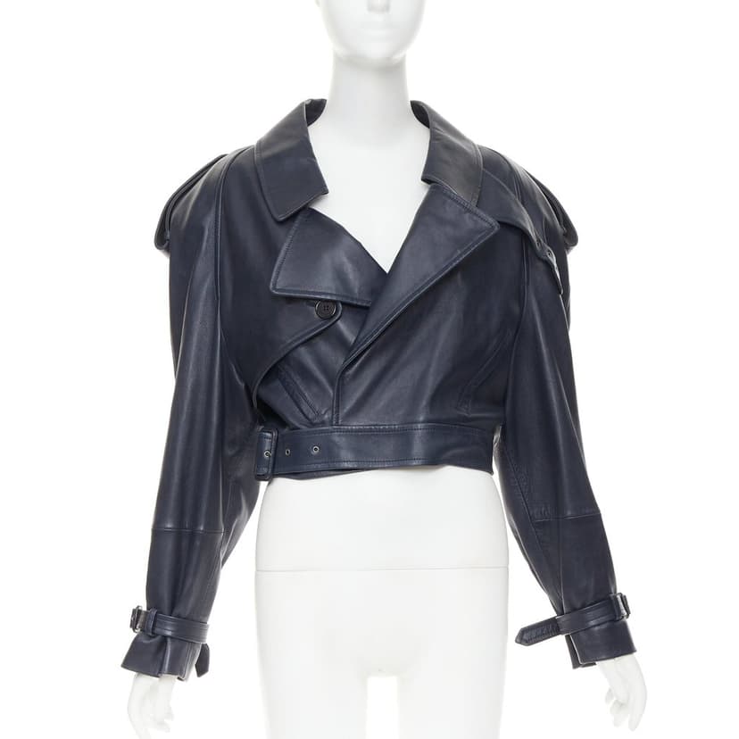 Saint Laurent Navy Leather Leather Jacket
