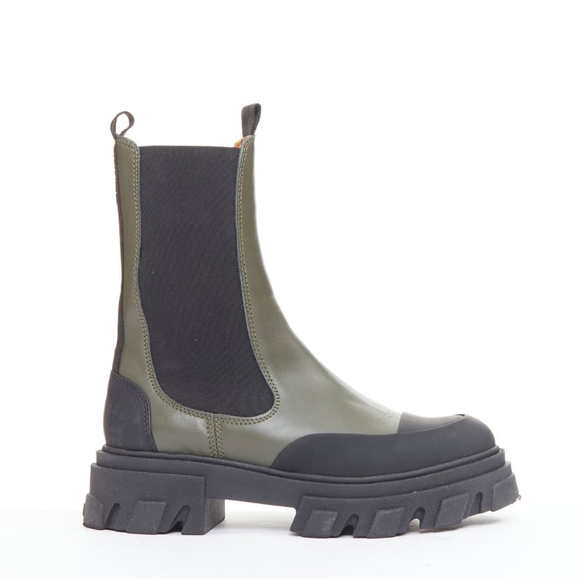 Ganni Green Leather Boots