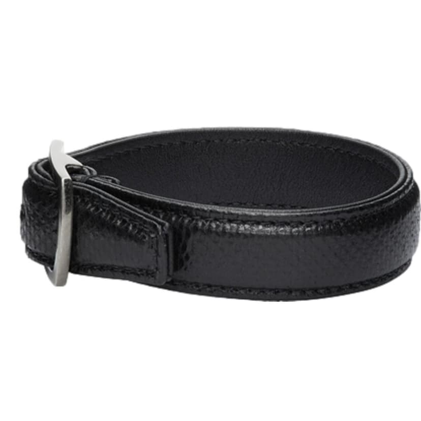 Saint Laurent Saint Laurent Black Leather Snake Embossed Buckle Bracelet