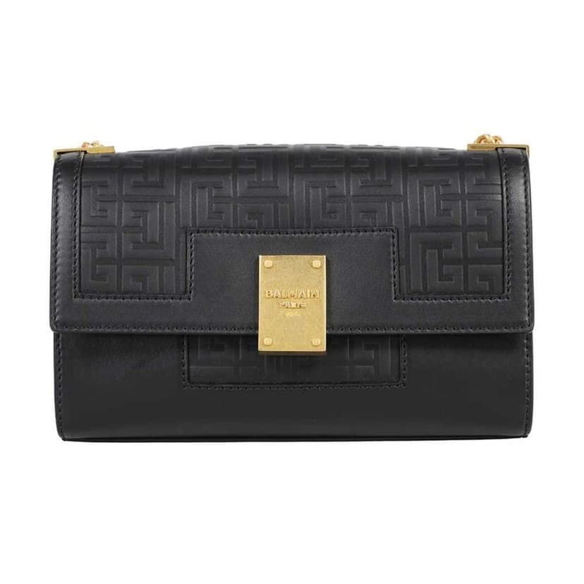 Balmain Balmain 1945 Black Leather Embossed Flap Medium Shoulder Bag