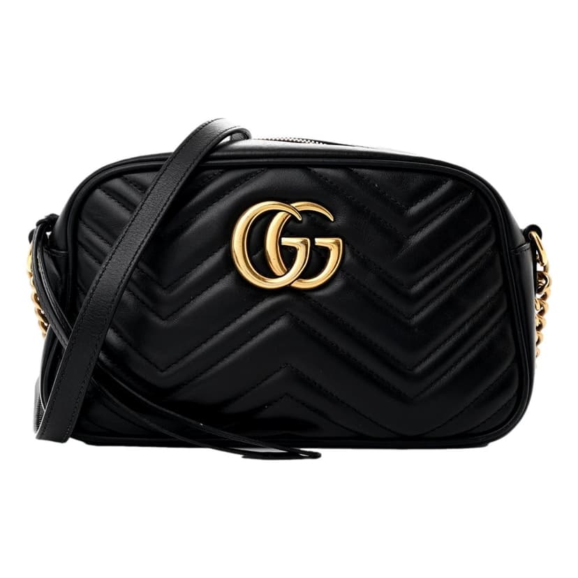 Gucci Gucci Calfskin Matelasse Small GG Marmont Chain Crossbody Bag Black