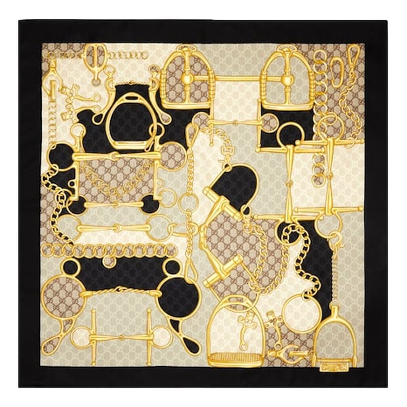 Gucci Gucci Printed Silk Twill Carre House Heritage Motif Scarf
