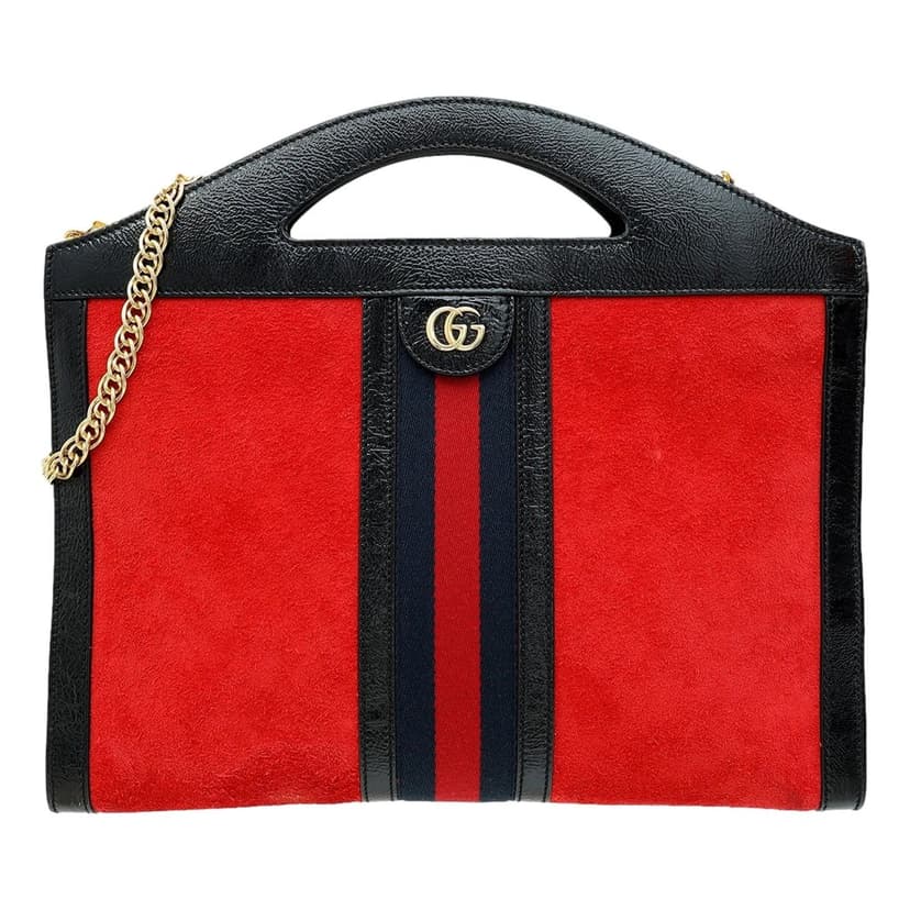 Gucci Gucci Ophidia Bicolor Red Suede Black Leather Slip Handle Tote Bag