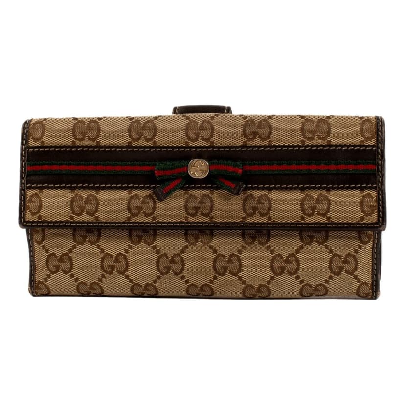 Gucci Gucci Mayfair Long Wallet in GG Canvas with Web Stripe Bow Detail