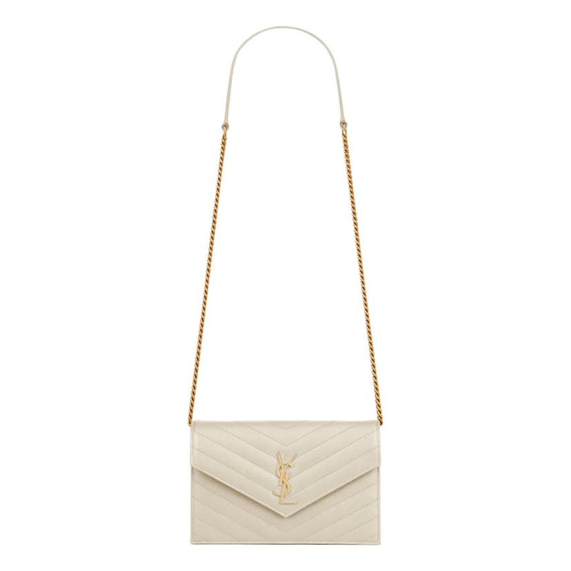 Saint Laurent حقيبة كروسبودي من سان لوران كاساندر، محفظة بسلسلة على شكل ظرف، لون أبيض كريمي