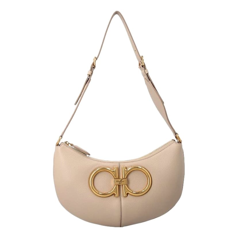 Salvatore Ferragamo Ferragamo Gancio Vitello Daino Leather Maxi Hobo Bag Beige