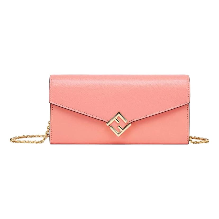Fendi Fendi FF Diamonds Pesca Pink Calfskin Leather Continental Wallet