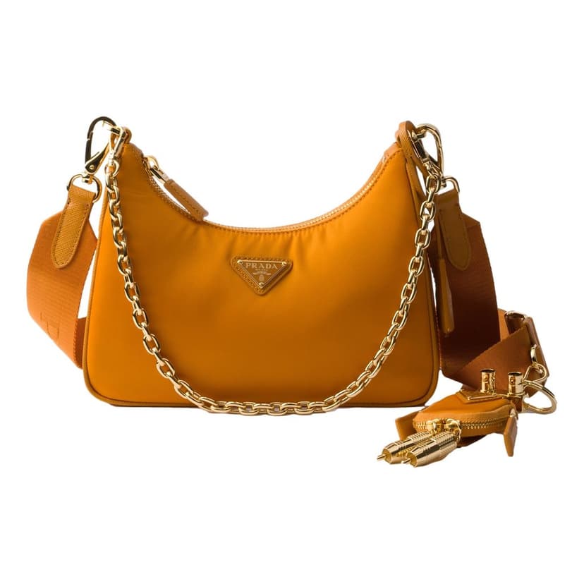Prada Prada Re-Edition 2005 Orange Re-Nylon and Saffiano Leather Shoulder Bag with Robot Charm Strap