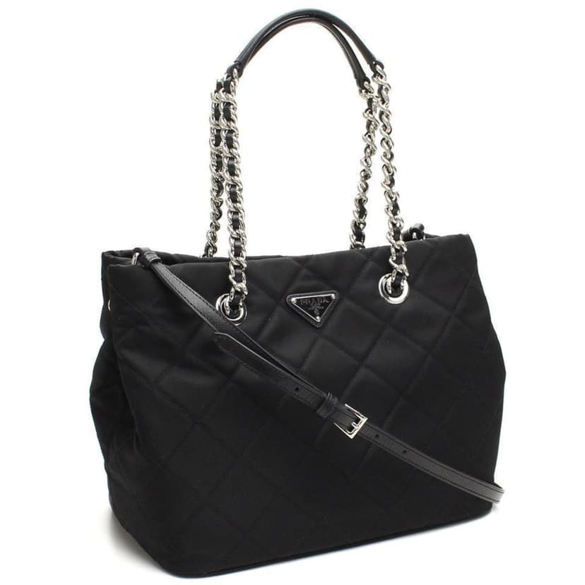 Prada Prada Black Quilted Tessuto Chain Shoulder Bag Tote