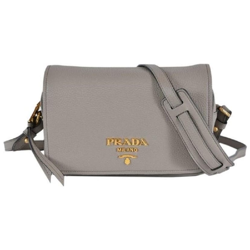 Prada Prada Vitello Phenix Argilla Grey Leather Flap Crossbody Bag