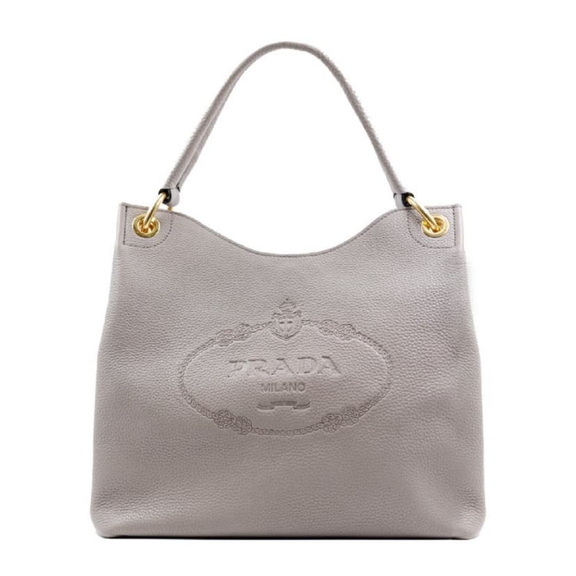 Prada Prada Vitello Phenix Grey Leather Embossed Logo Hobo Tote Bag