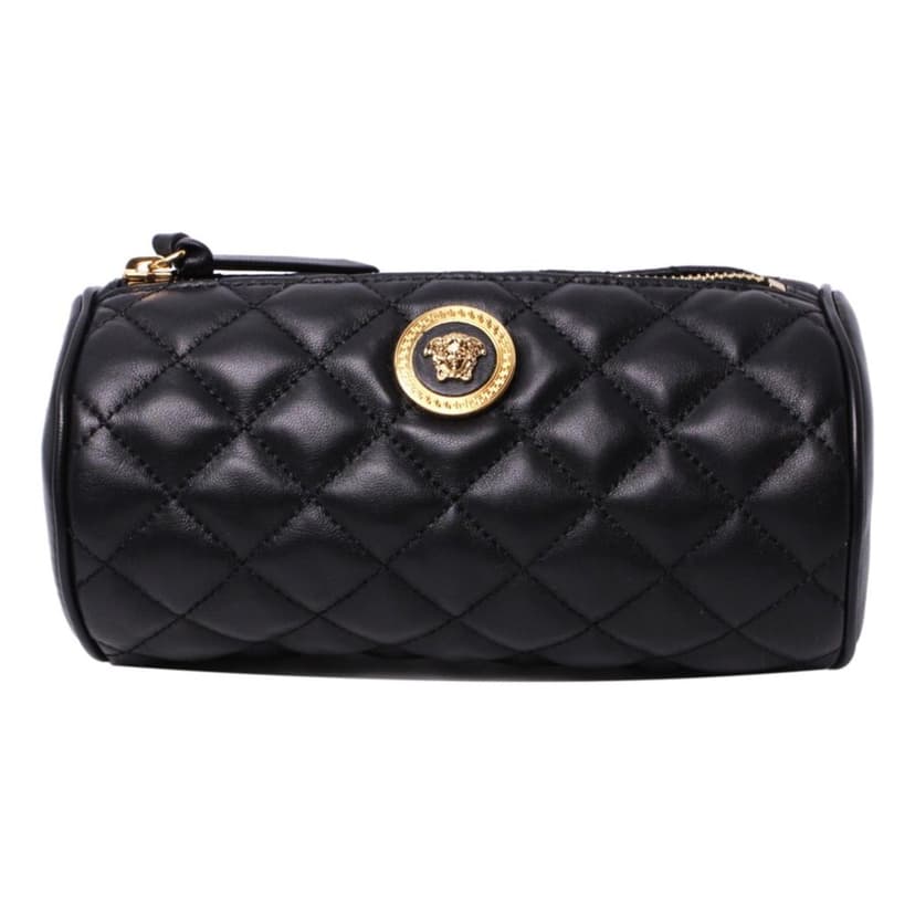 Versace Versace Black Leather Medusa Quilted Cosmetic Bag