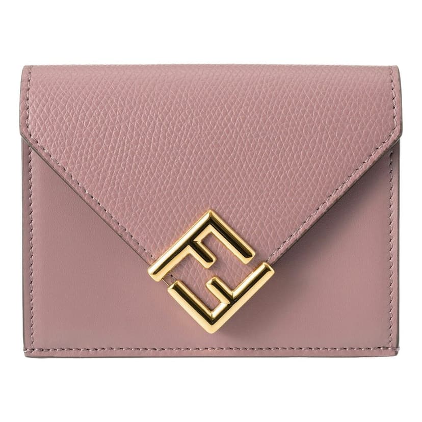 Fendi Fendi FF Diamond Leather Tri-Fold Wallet Dusty Mauve Gold-Tone Hardware