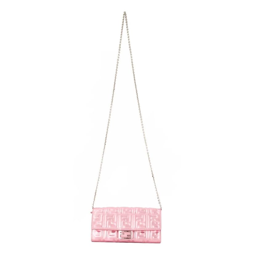 Fendi Fendi Baguette Wallet on Chain Metallic Pink FF Embossed Crossbody Bag