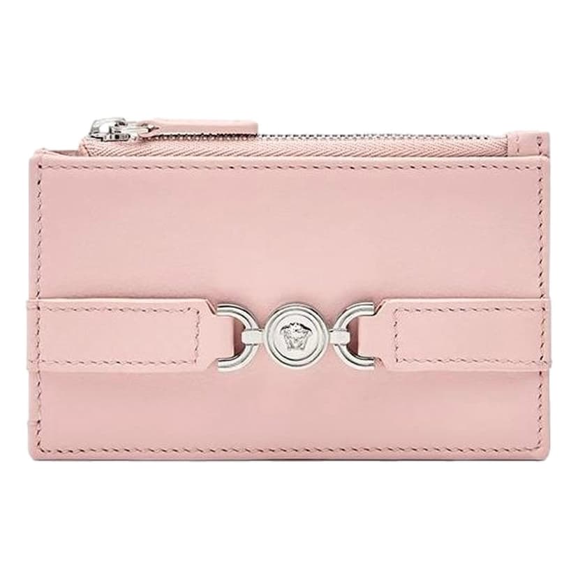 Versace Versace Medusa 95 Dusty Pink Leather Zipper Card Holder Slim Wallet