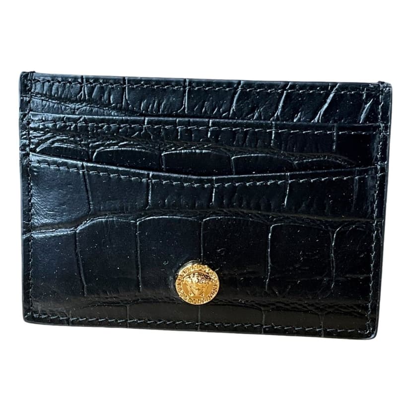 Versace Versace La Medusa Crocodile Embossed Leather Cardholder Wallet in Black
