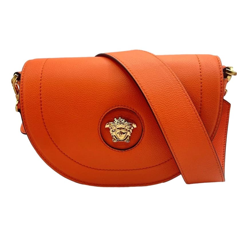 Versace Versace Half-Moon La Medusa Vitello Leather Orange Crossbody Handbag