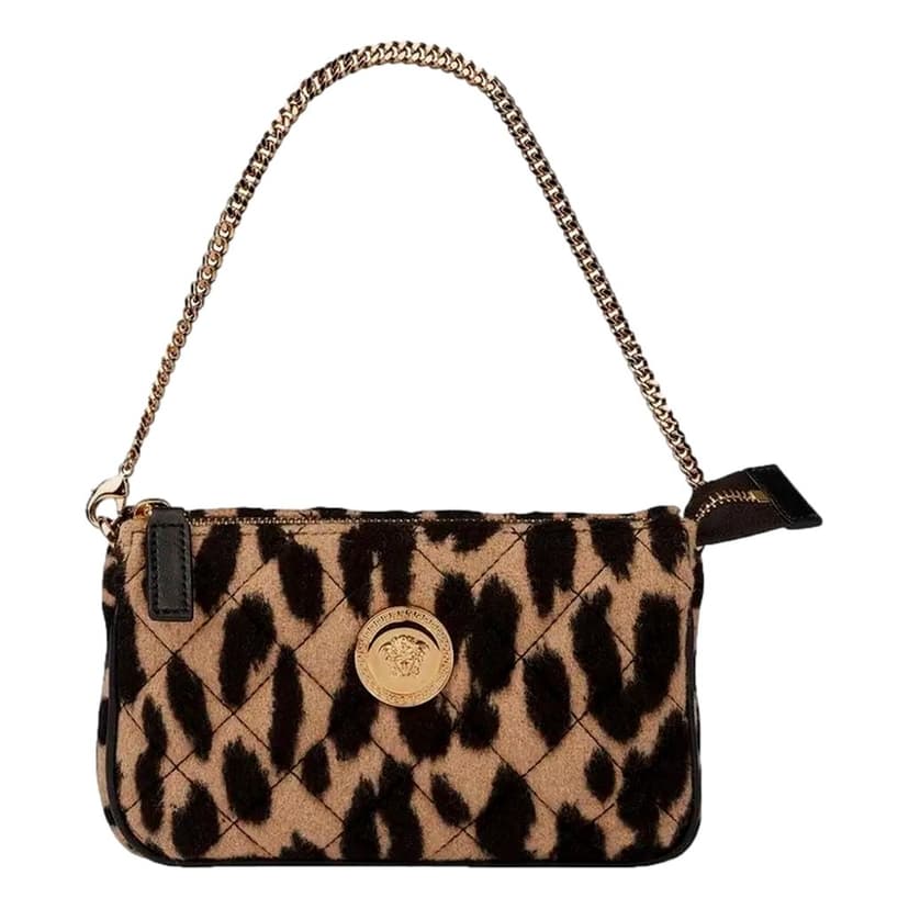 Versace Versace Leopard Print Fur Mini Shoulder Bag Gold Medusa Chain Designer Handbag
