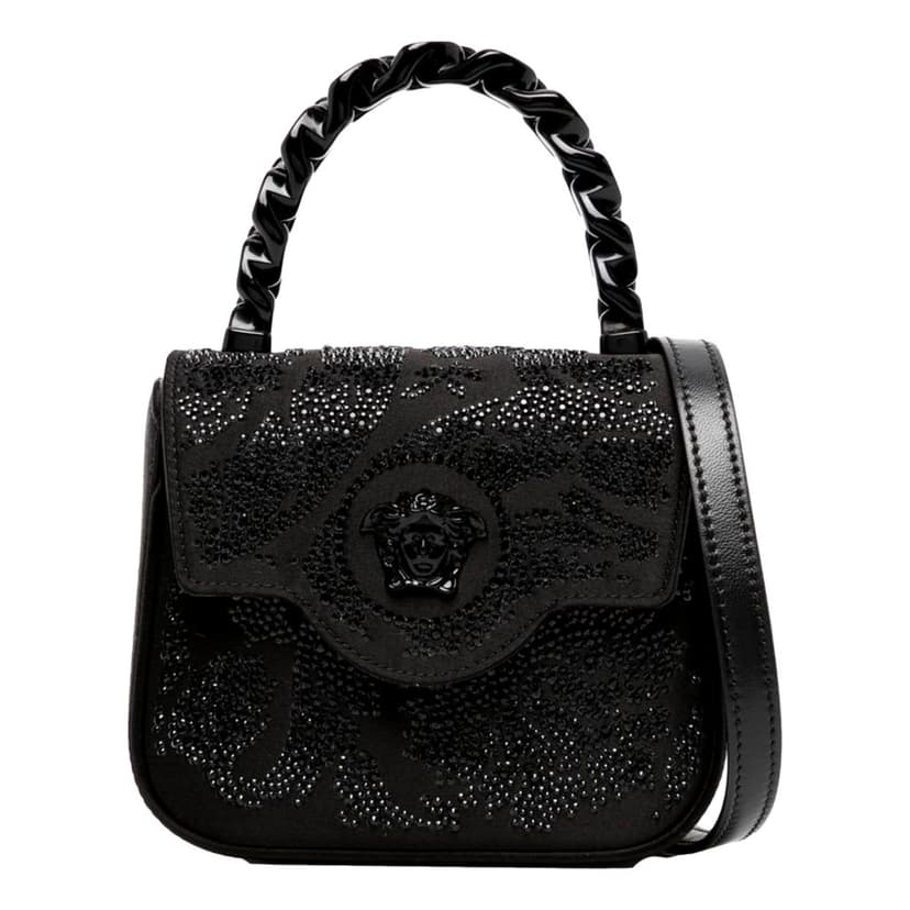 Versace Versace La Medusa Crystal Mini Top Handle Tote Crossbody Black Silk