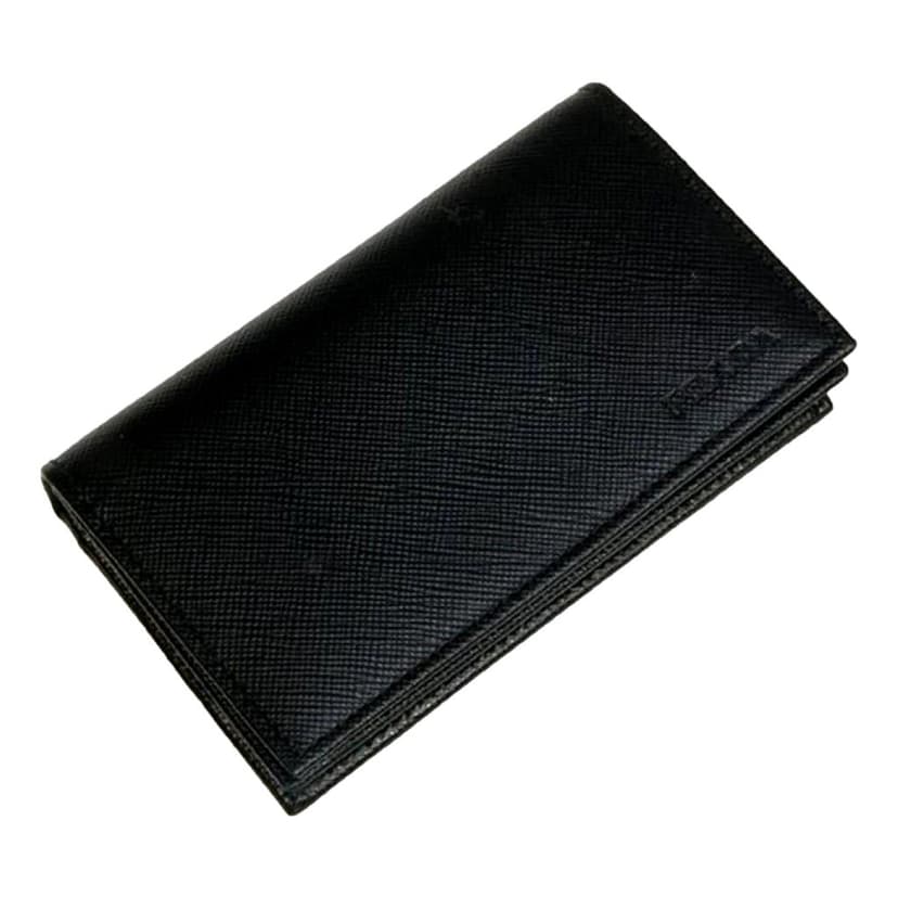 Prada Prada Mens Saffiano Flap Card Holder Wallet Black