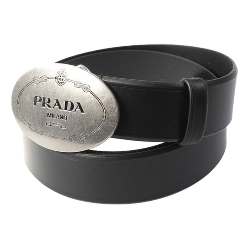 Prada Prada Mens Navy Saffiano Leather Belt Silver Belt Buckle Size 100/40