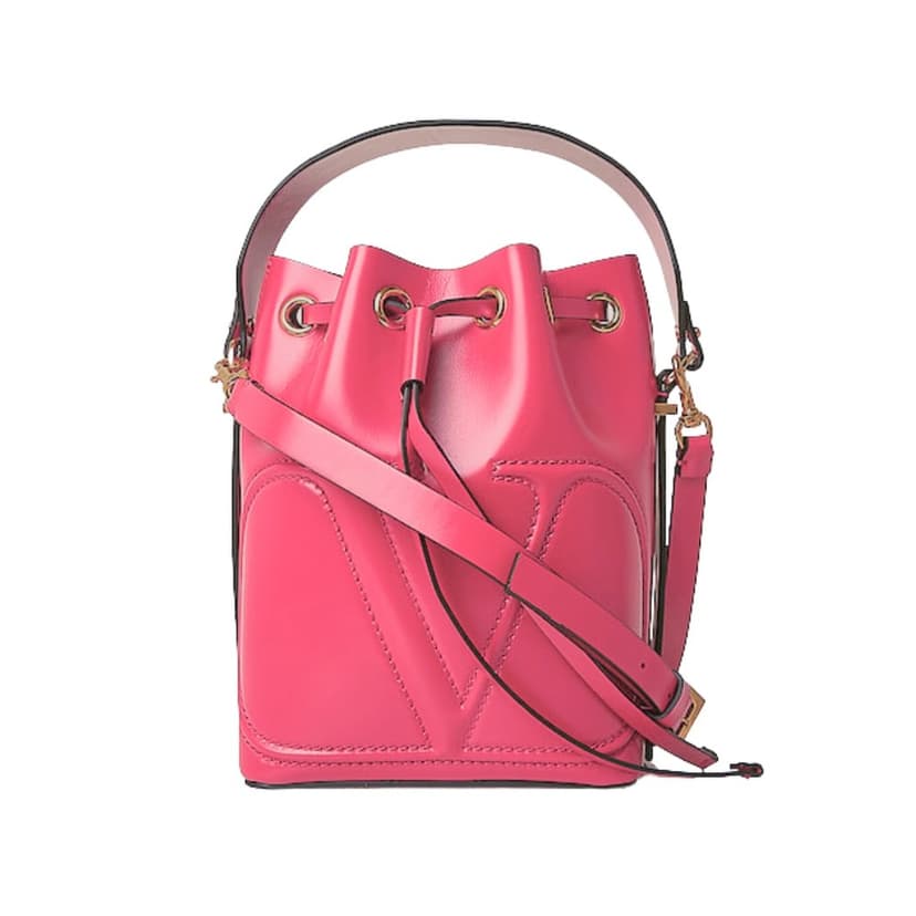 Valentino Garavani حقيبة فالنتينو غارافاني VLogo Walk Bucket Bag من جلد العجل الوردي، حقيبة كروسبودي