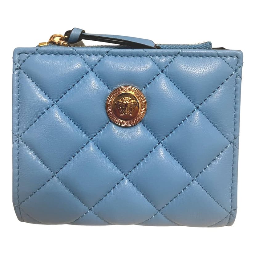 Versace Versace La Medusa Blue Quilted Lamb Leather Compact Snap Wallet