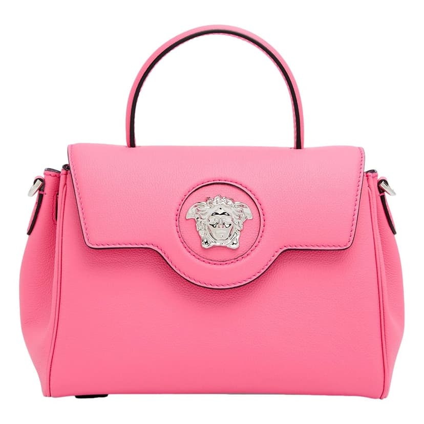 Versace Versace Flamingo Pink Vitello Leather Top Handle Designer Handbag