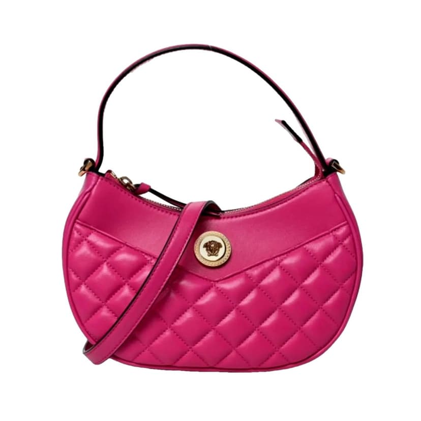 Versace Versace La Medusa Pink Quilted Leather Half Moon Bag Gold Chain Crossbody