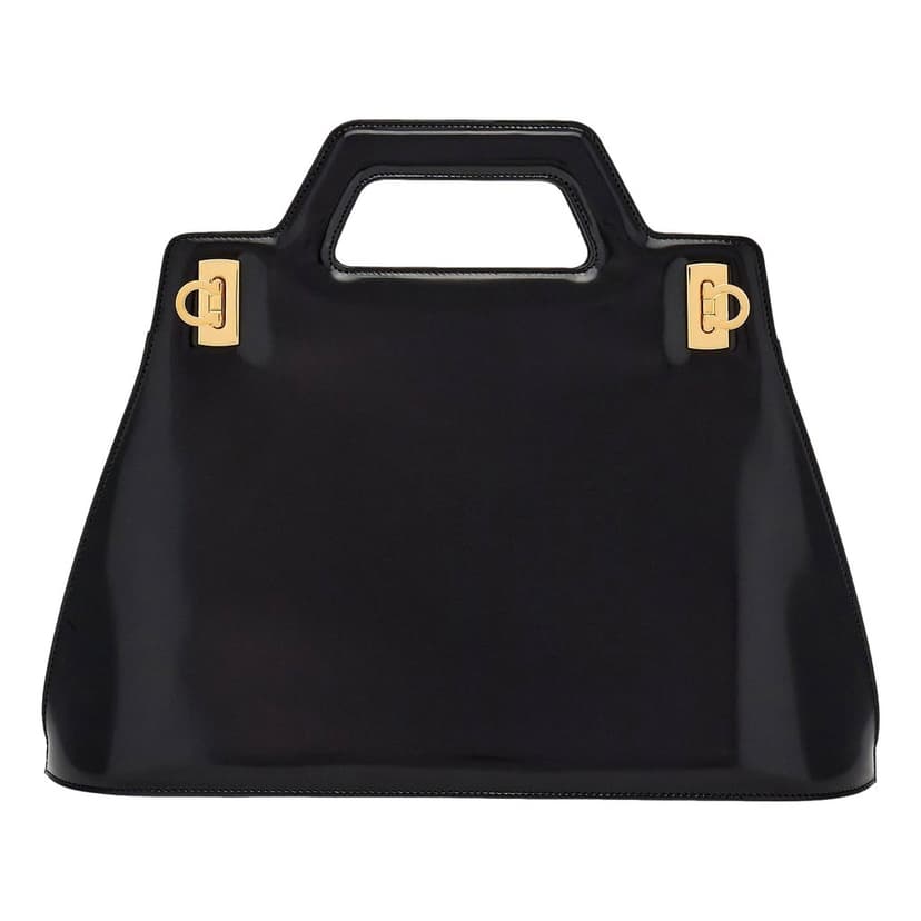 Salvatore Ferragamo Ferragamo Wanda Black Patent Leather Top Handle Handbag